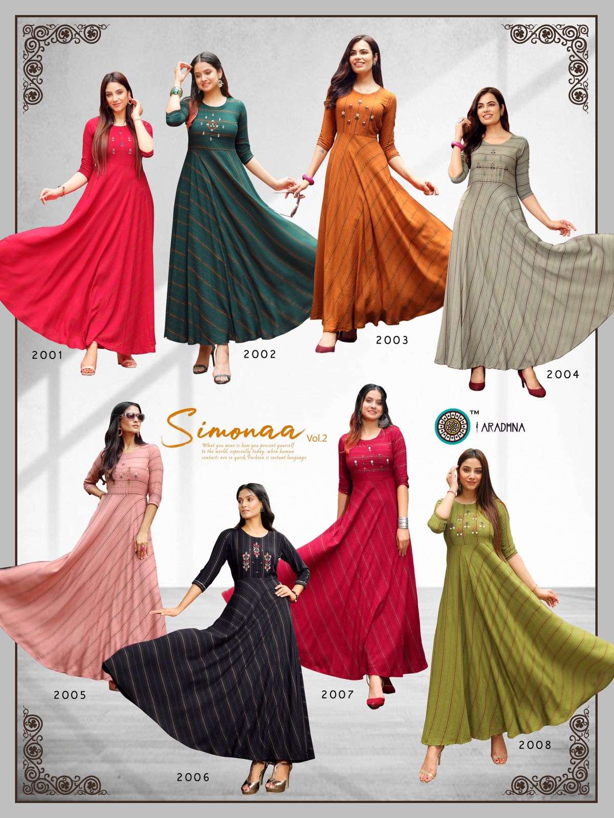 ARADHNA PRESENTS SIMONAA VOL 2 RAYON STRIPES LONG ANARKALI WHOLESALE GOWN